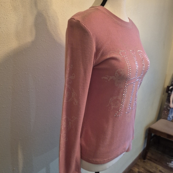 Harley Davidson Y2K Bling Pink Stretchy Long Sleeve Top Womens Small - Picture 3 of 7